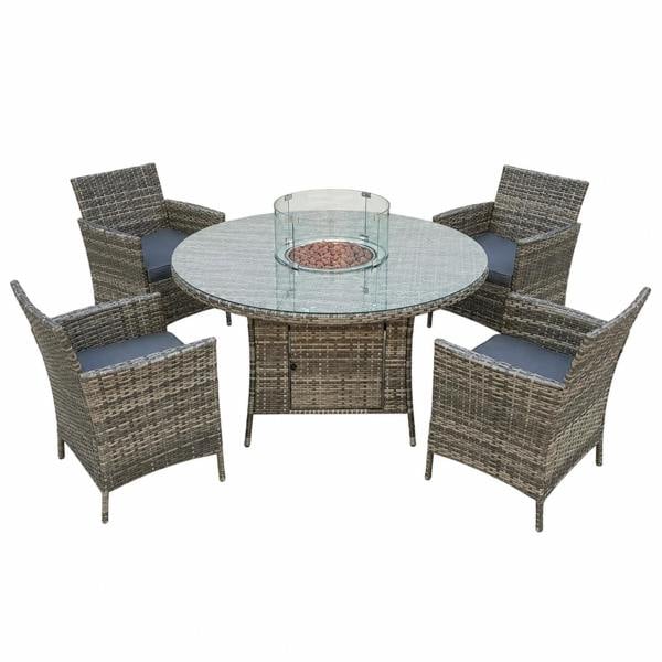 Amazon Rattan Fire Pit Dining Set - Round Table with 4 Chairs
