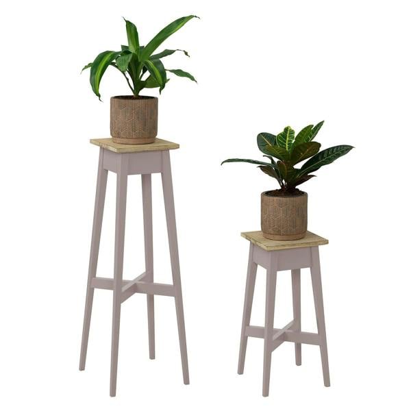 Statement Furniture Florence Plant Stands Set of 2, Tall Small Wooden Plant Holders Assembled