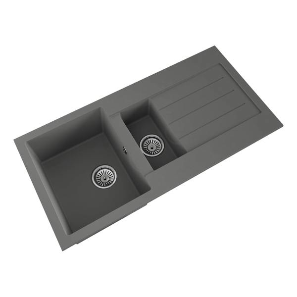 Flode Vänern | 1.5 Bowl Comite Kitchen Sink & Drainer | Inset | Strainer Wastes Supplied | Matt Grey Finish