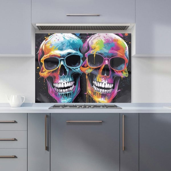 Warren Reed - Designer Splashart Happy Skeletons In Glasses Kitchen Splashback