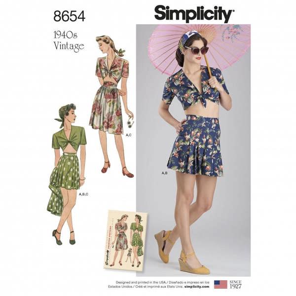 Simplicity Sewing Pattern 8654, Tops, Shorts, Skirts, Vintage Style for Women, D5 (4-6-8-10-12) - Intermediate