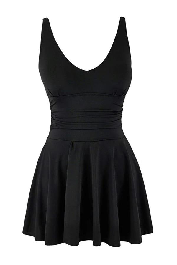 WOVCOR Draped V-Neck Covered Basic Skirt Swimsuit