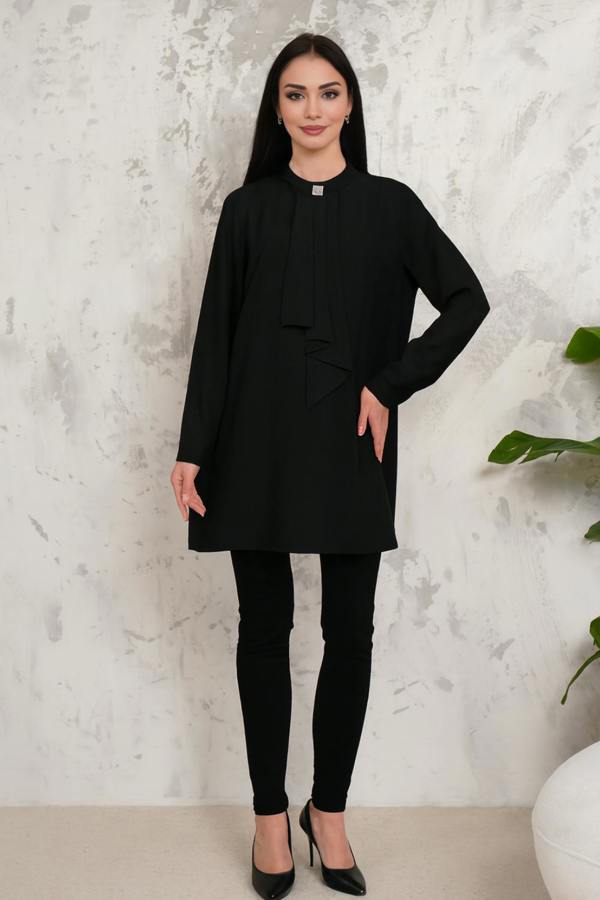 Hoxton Gal Oversized Long Sleeves Brooch Detailed Tunic