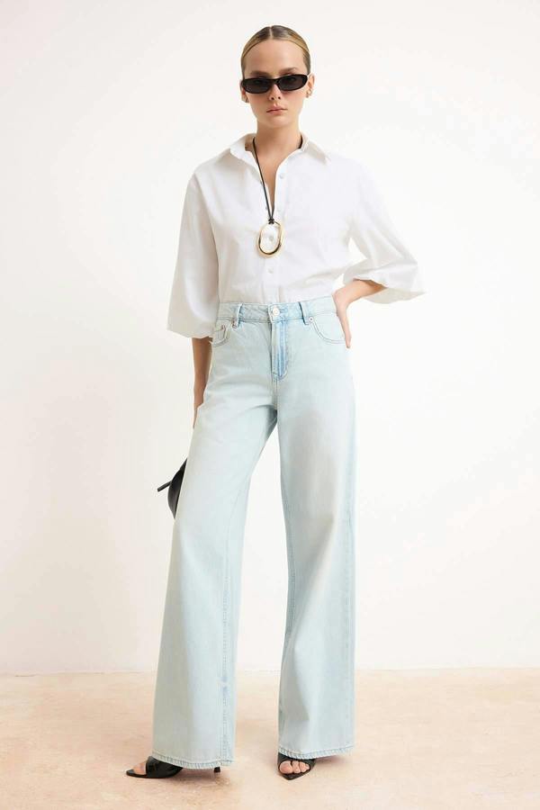 WOVCOR Collared Long Sleeve Relaxed Fit Shirt - White