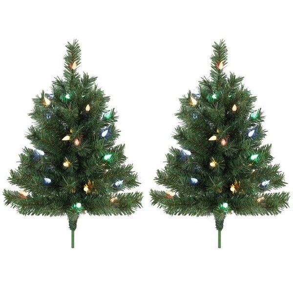 60 cm Prelit Christmas Tree, 2 Packs Artificial Christmas Trees with 60 Colourful LED Lights, 130 Tips, Green