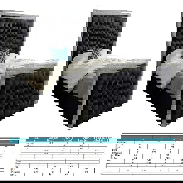 Casa Magna Venice Glitter Border Upholstered Soft Velvet Bed Frame - Black