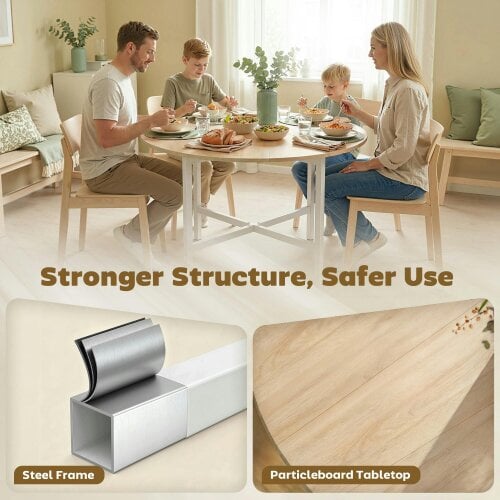 HOMCOM Folding Dining with Steel Frame for Small Spaces, Natural Wood Effect