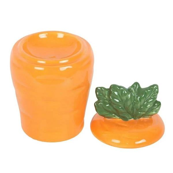 Carrot-shaped wax warmer set: orange body with green leaf lid and small base
