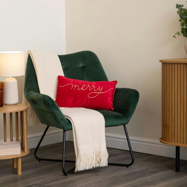 Samuel Alexander 49cm Red Merry Christmas Cushion with Gold Lettering & Trim