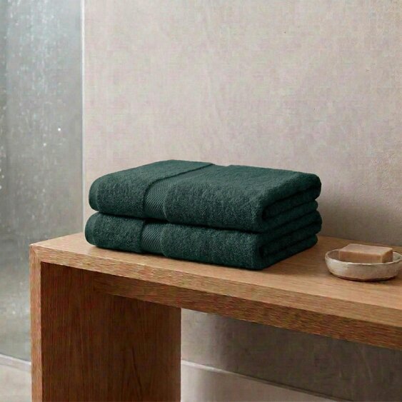 Vision V475 - 2 Pack 100% Cotton Bath Towel - Forest Green - Bath Towel - 100% Cotton