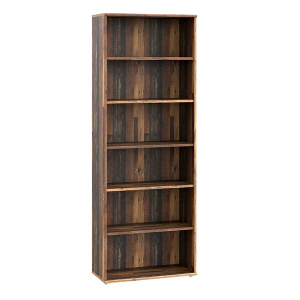 Wyld Haus Bucharest Wide 5 Shelf Vintage Oak Wooden Bookcase