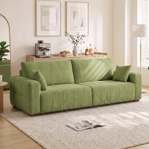 HOMCOM 3 Seater Sofa, Upholstered Velvet Couch with Pillows - Green