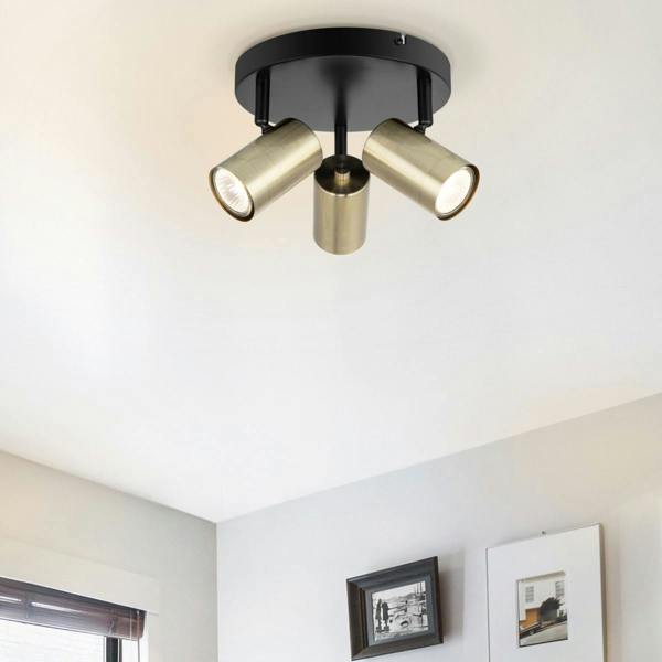 COSYLYTE Grafton 3 Light Brushed Brass Spotlight - Matt Black