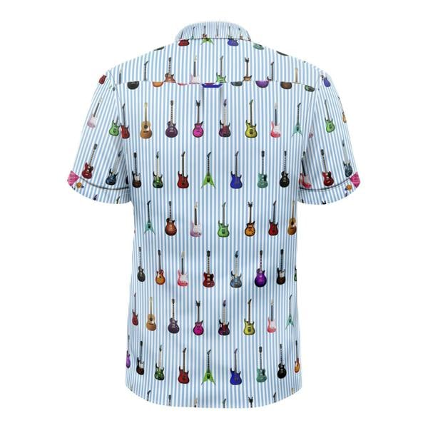 GUITAR STRIPE PRINT SHORT SLEEVE SHIRT - Premium Men's Patterned Shirt by Claudio Lugli | Bold Design, Tailored Fit, Best Printed Shirts