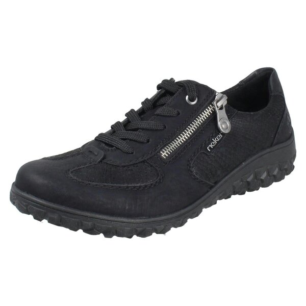 Rieker Womens Rieker Extra Wide Detailed Lace Up Trainers With Side Zip 59501 - Black