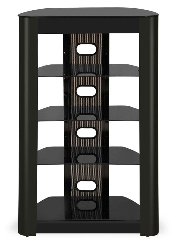Centurion Supports Zinnia 5-Shelf Black Glass with Gloss Black Fascia Flat Screen TV/Hi-Fi/AV Rack Glass Stand