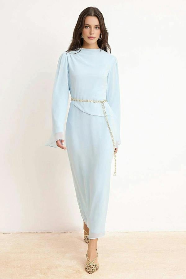 WOVCOR Lined Plain Woven Chiffon Dress