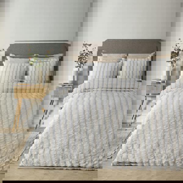 Catherine Lansfield So Soft Seersucker Stripe Duvet Cover Set Natural