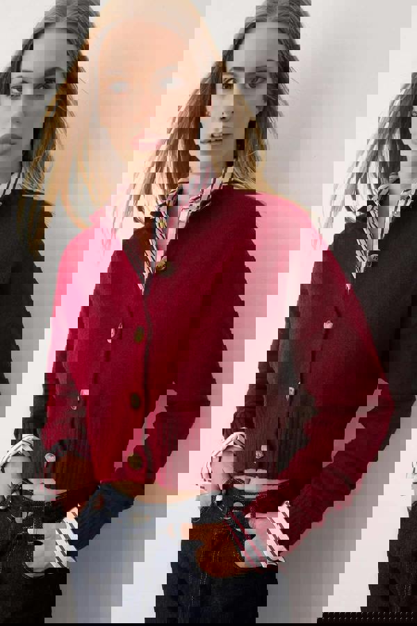 WOVCOR Crop Soft Textured Buttoned Knit Cardigan