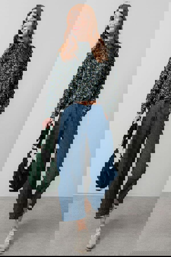 Lily & Me Bayberry Batwing Floral Print Top Green