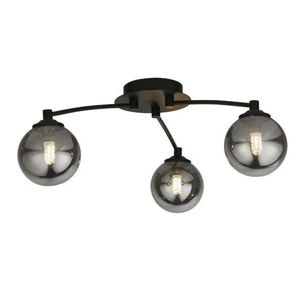 Pagazzi Lighting Navarro Flush 3-Light Black Ceiling Light with Smoked Glass