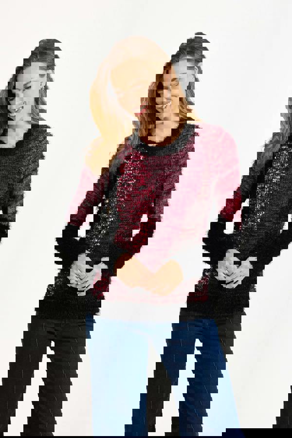 Colour Block Fluffy Yarn Jumper