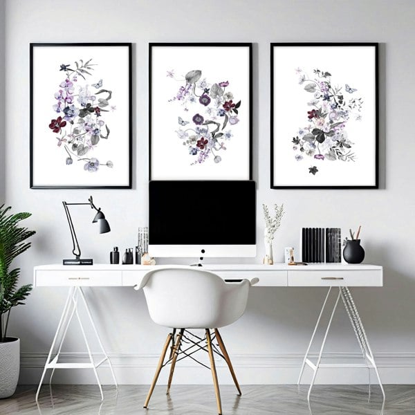 Flower art | set of 3 wall art for Home office decor