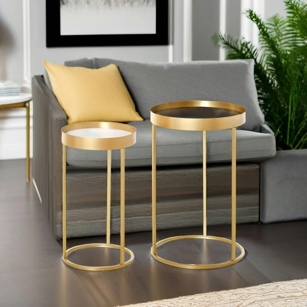 Rafaelo Mobilia Set Of 2 Nesting Tables With Metal Gold Frame