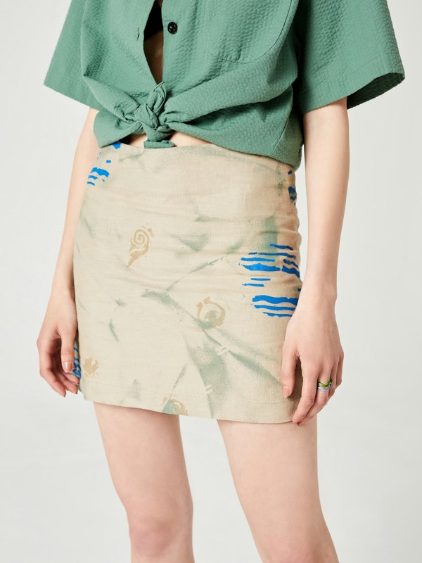 Blue Nude Cabane Hand-Painted Miniskirt