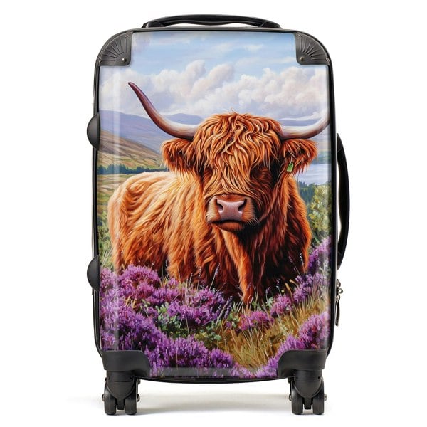 Warren Reed Highland Cow Amongst Heather Suitcase