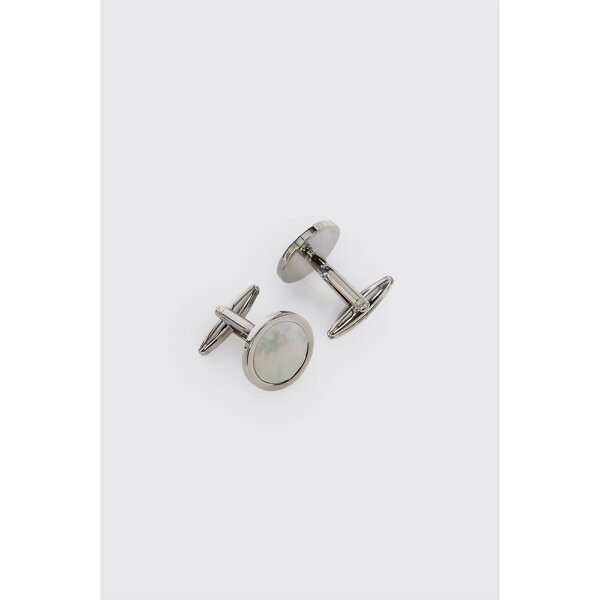 Limehaus Silver Round Mother of Pearl Cufflinks