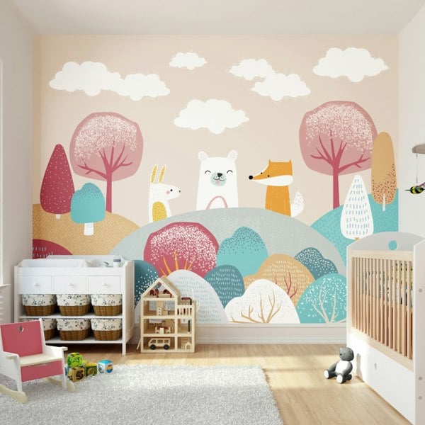 Origin Murals Woodland Animals Wall Mural - Orange