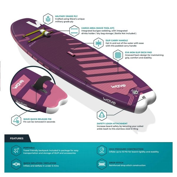 Wildcat SUP | Inflatable Stand-Up Paddleboard | Surf SUP Package | 8.6ft | Purple - Wave Spas Inflatable, foam Hot Tubs