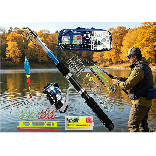 Gr8 Garden 1.8m Telescopic Fishing Rod & Spinning Reel Combo Full Tackle Kit for Beginners