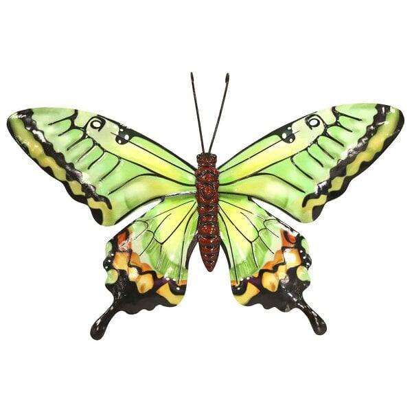 EDH Door Hardware Medium Metal Green Butterfly Wall Art – 23 x 37 x 1 CM | Hand-Painted 3D Butterfly Decoration | Weatherproof Metal Wall Décor
