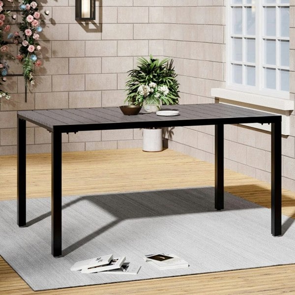 150cm Wood Effect Garden Dining Table with Parasol Hole in Grey Garden Dining Tables Living and Home