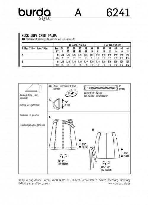 Burda Sewing Pattern 6241 Skirts For Women, Sizes 8-18 - Easy