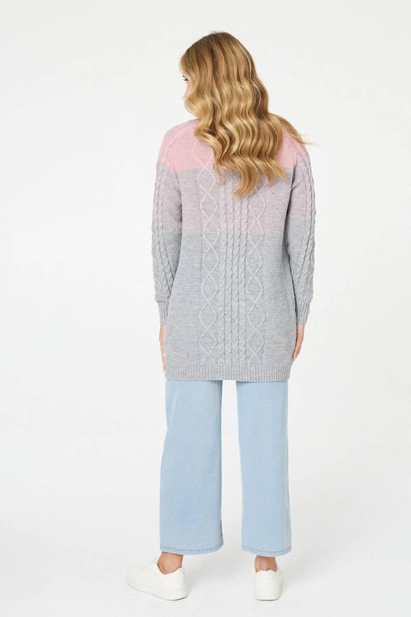 Izabel London Colour Block Textured Longline Cardigan