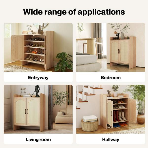Levede Shoe Cabinet 5-Layer Rattan Double Wooden Doors White Entrance Storage