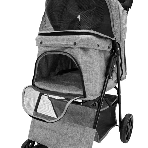 Monstershop Pet Stroller with Rain Cover - Woven Grey