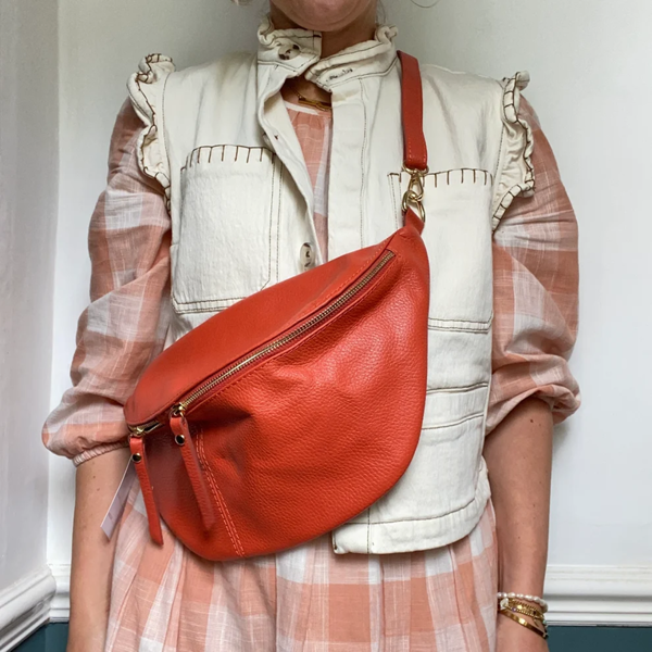 Scott-Samuel Large Leather BumBag / Sling Bag (Exposed Zips)