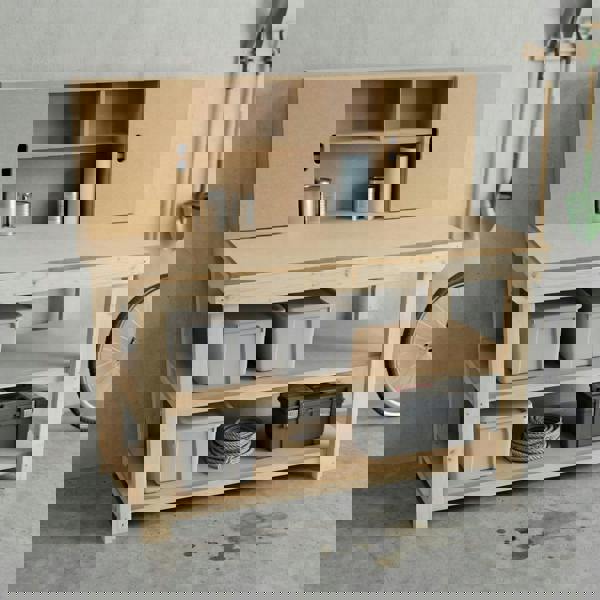 Arbor Garden Solutions Wooden MDF top workbench with cupboard back panel and double shelf