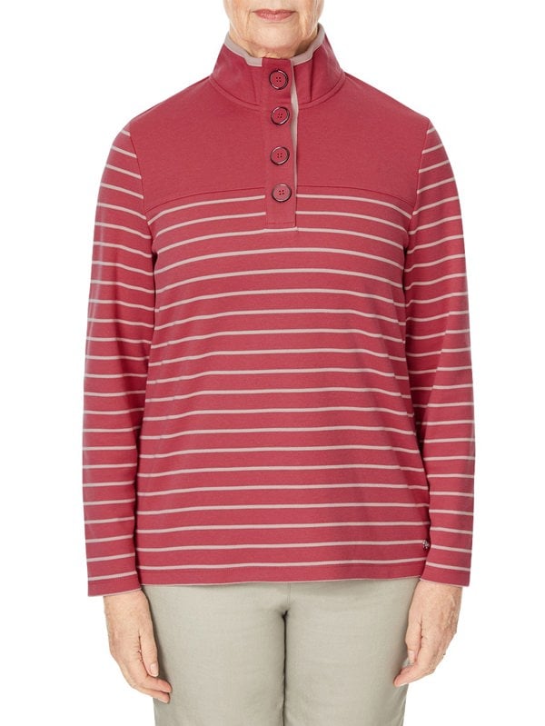PennyPlain Striped Funnel Neck Top - Berry