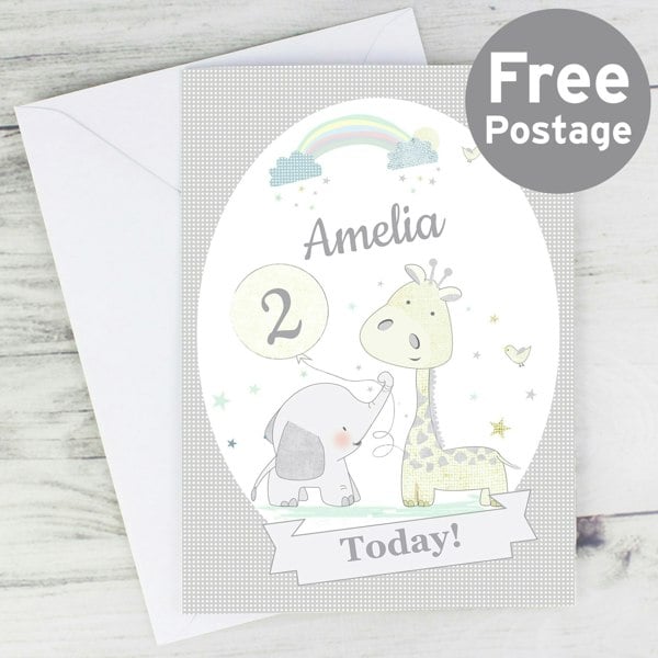 Personalised Memento Company Personalised Hessian Giraffe & Elephant Card