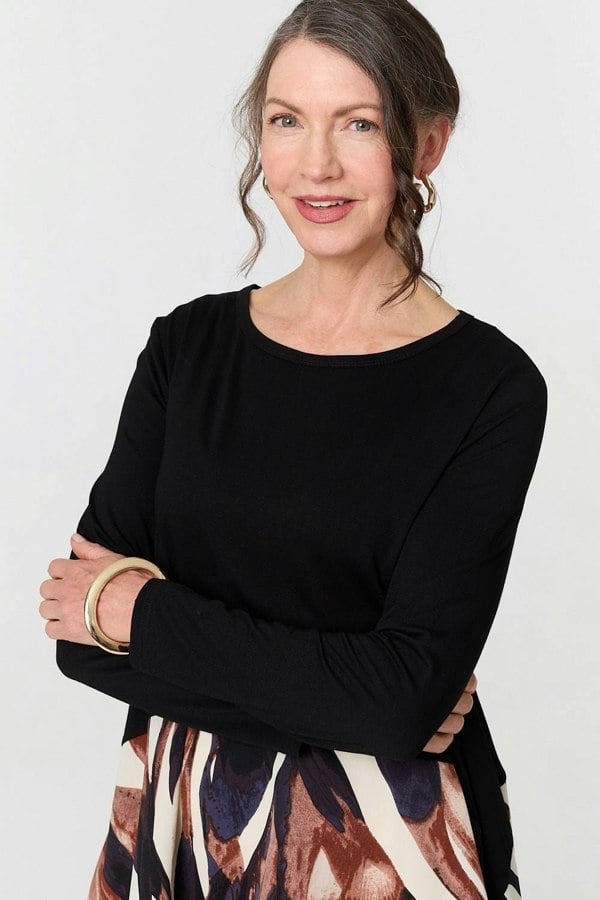 Black | Colour Block Curve Hem Relaxed Tunic
