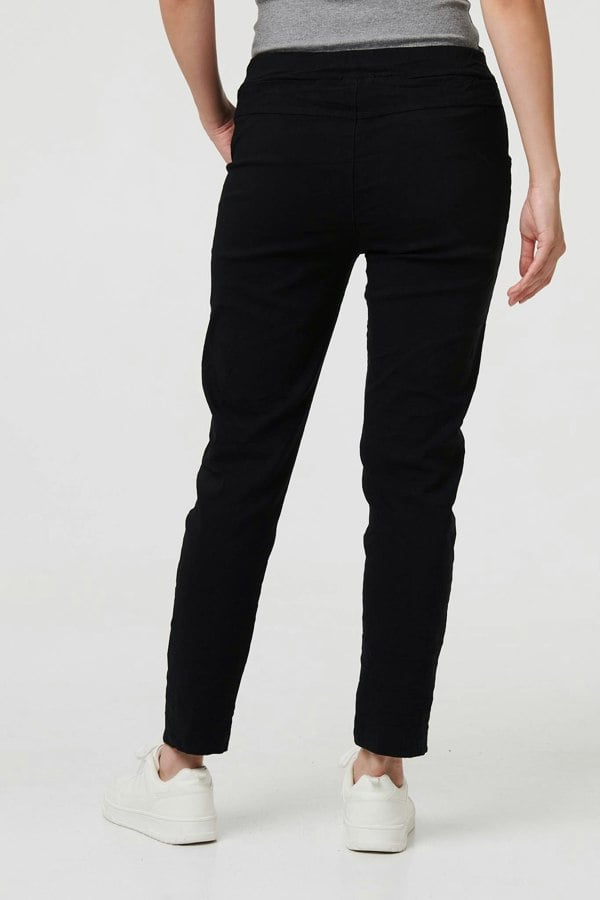 Black | Drawstring Tie Waist Tapered Trousers
