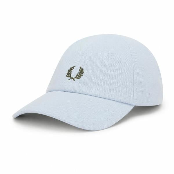 Fred Perry Dusky Blue Piqué Classic Cap with Laurel Wreath Green embroidery.