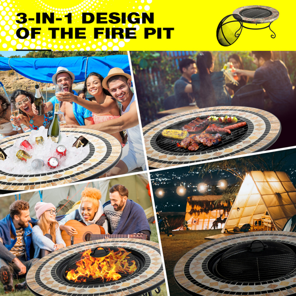 Centurion Supports Fireology BELUGA Opulent Garden and Patio Round Heater, Fire Pit, Brazier, Coffee Table, Barbecue and Ice Bucket - Marble Finish