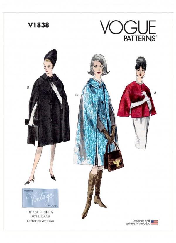 Vogue Sewing Pattern 1838, Capes, Vintage Style for Women, A (S-M-L-XL-XXL) - Intermediate