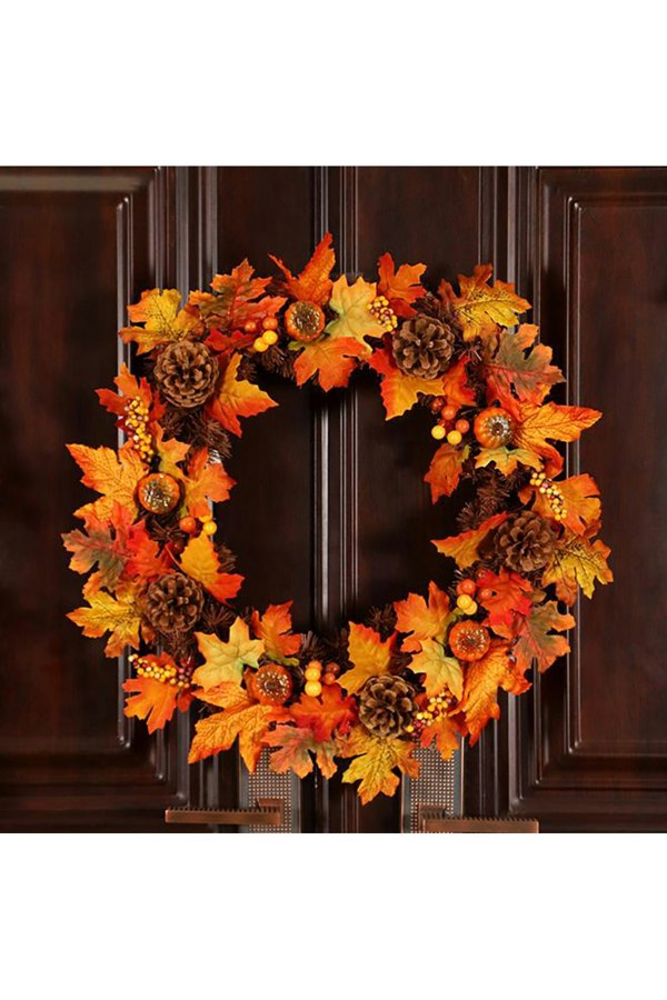 Living and Home Artificial Maple Leaf Wreath Outdoor Decoration for Halloween and Thanksgiving